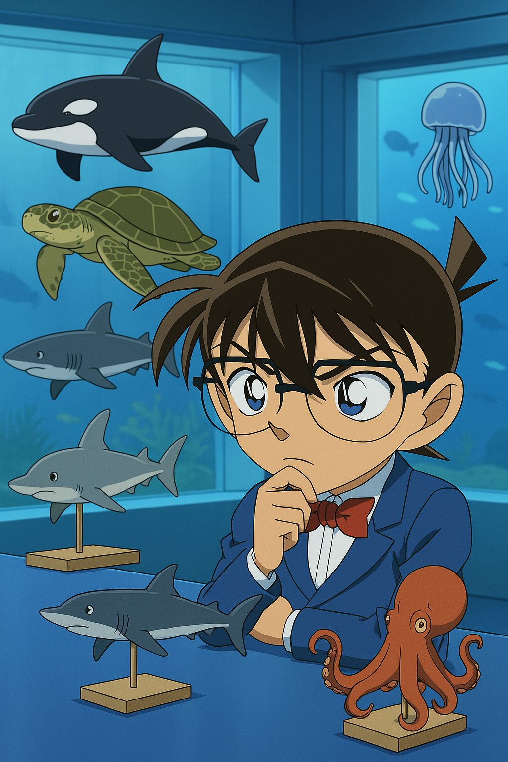 海洋生物を観察する少年