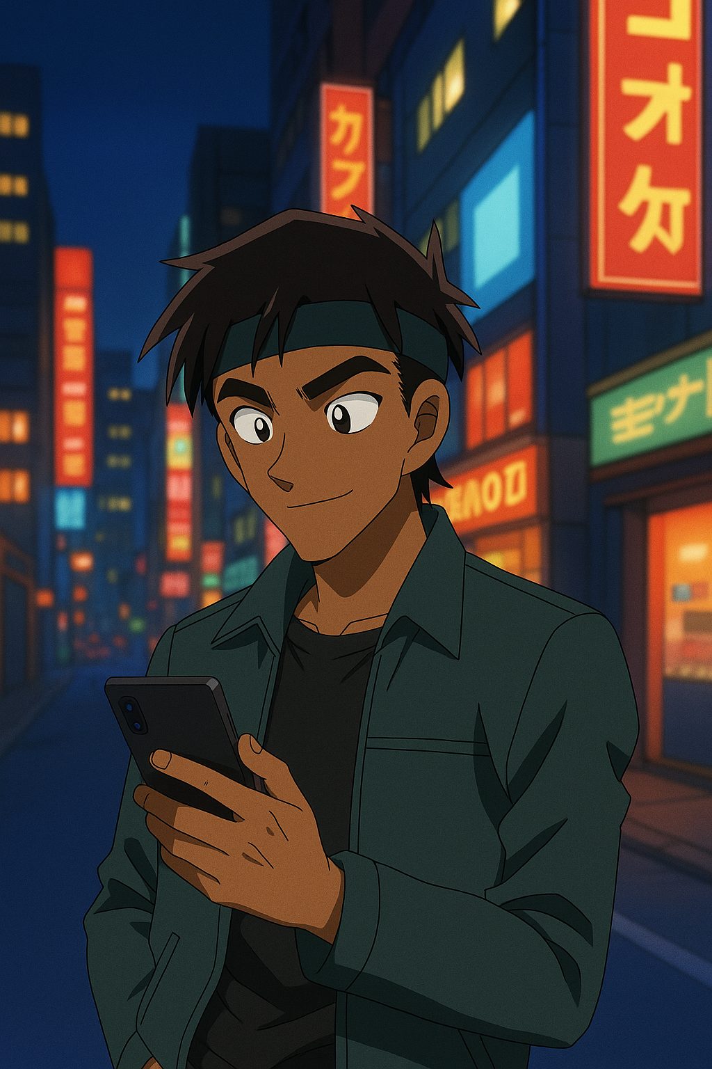 夜の街のスマホ男子