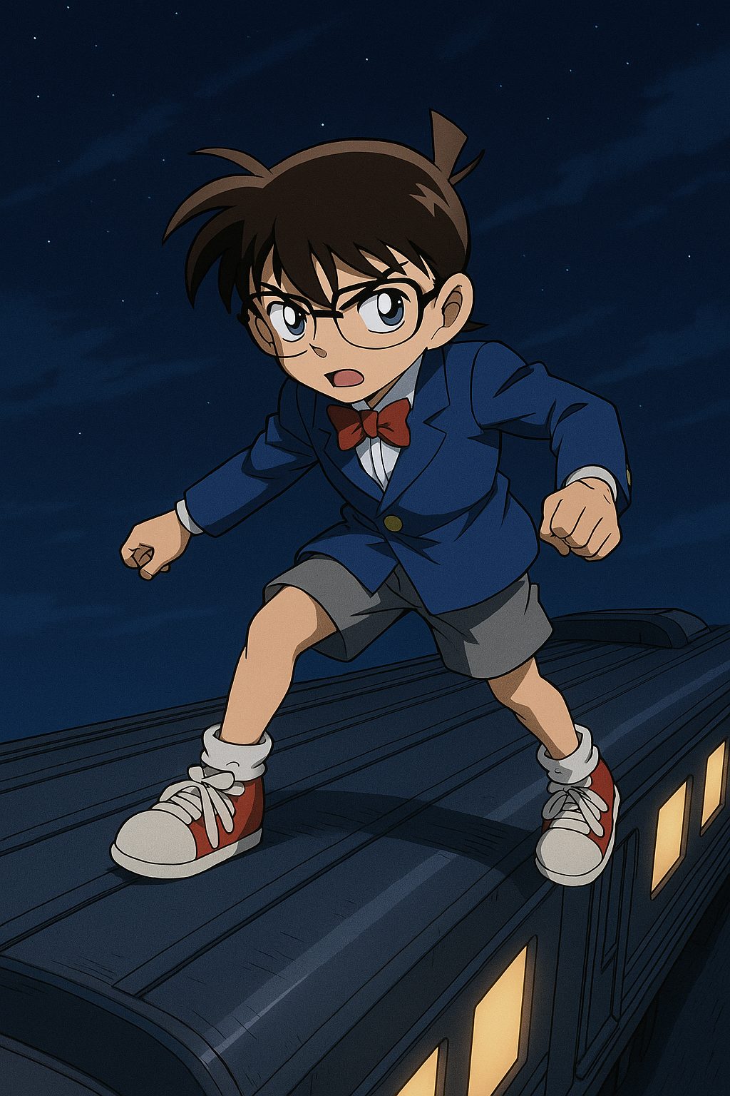 夜空の上で戦うコナン