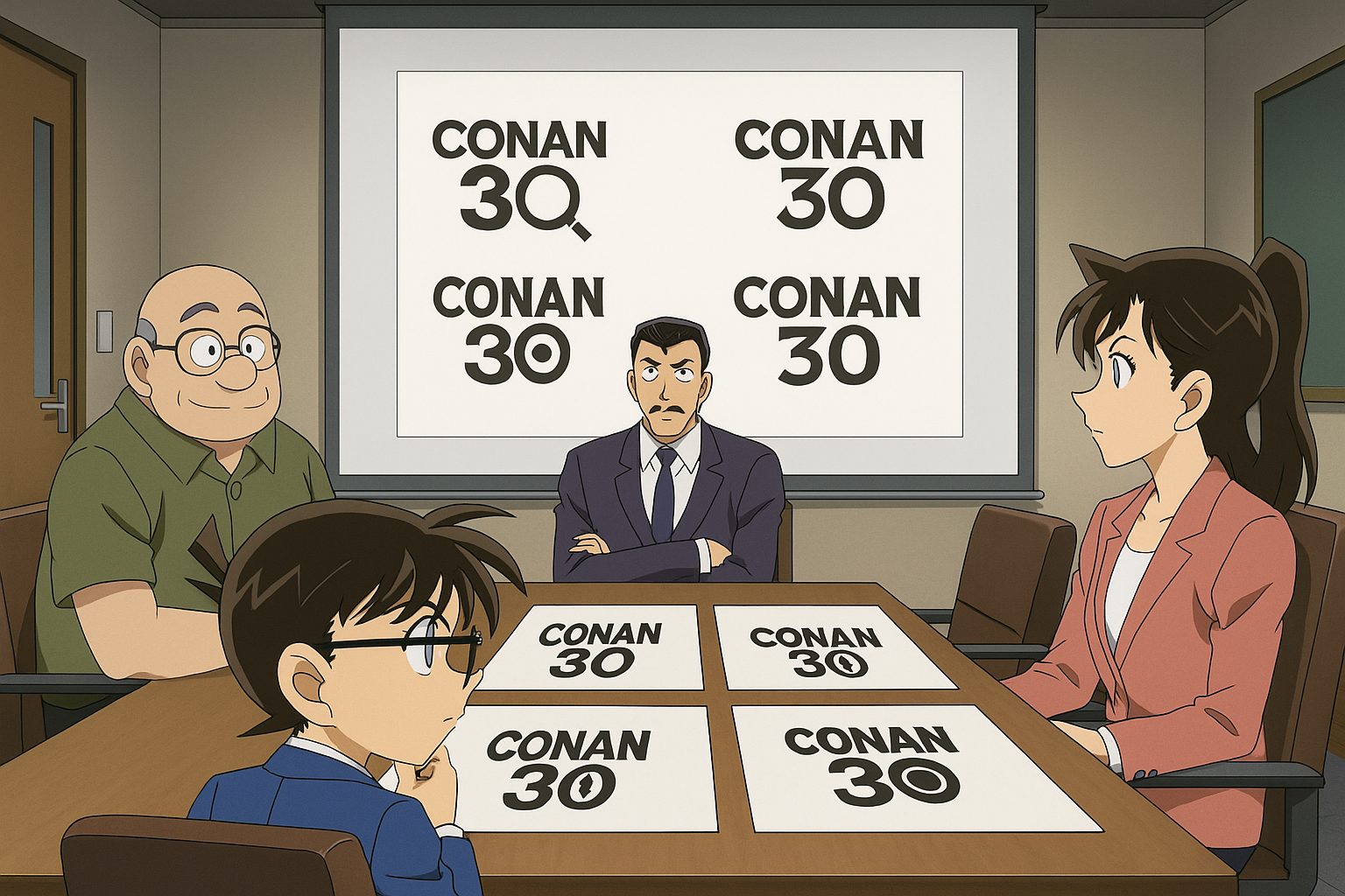 会議室でのロゴデザインレビュー