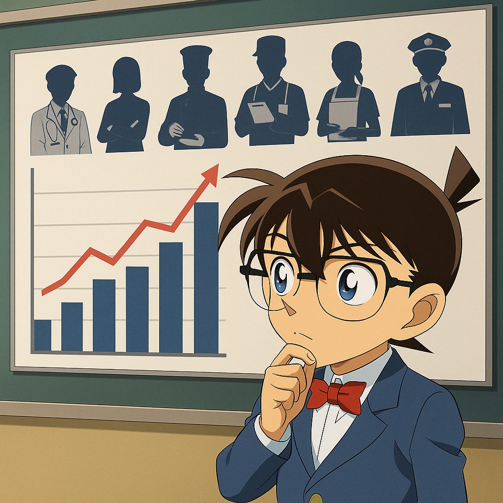 名探偵コナン“モブキャラ職業”ランキング|統計データで判明!最も多いのは医者? 9 職業のシルエットとコナン