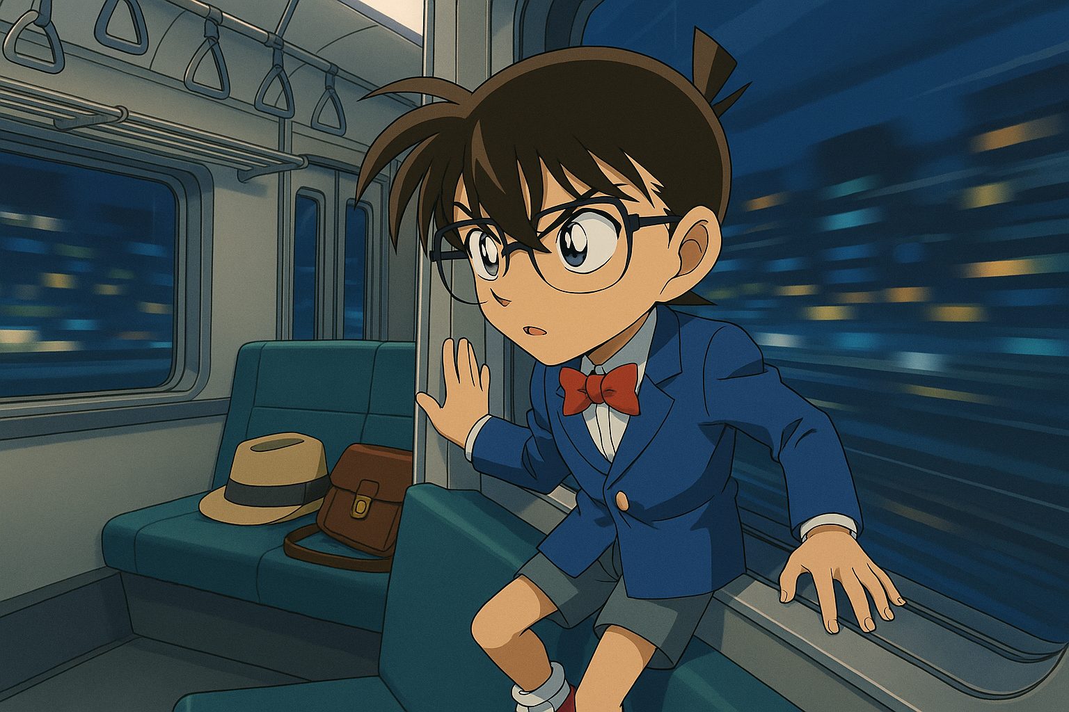 【男性キャラ私服コーデ図鑑】新一・平次・安室ほかコナン男子のおしゃれ私服徹底レビュー【第1回〜第4回シリーズ】 13 夜の列車の中の名探偵