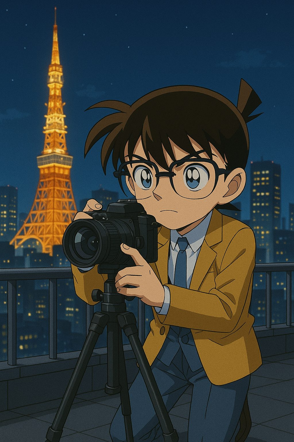 夜景を撮るコナン