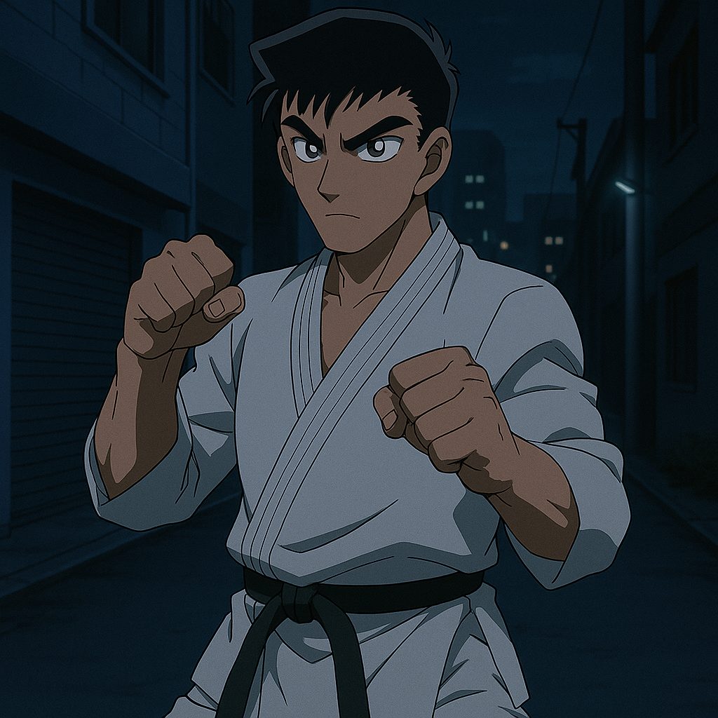 夜の路地で戦う武道家