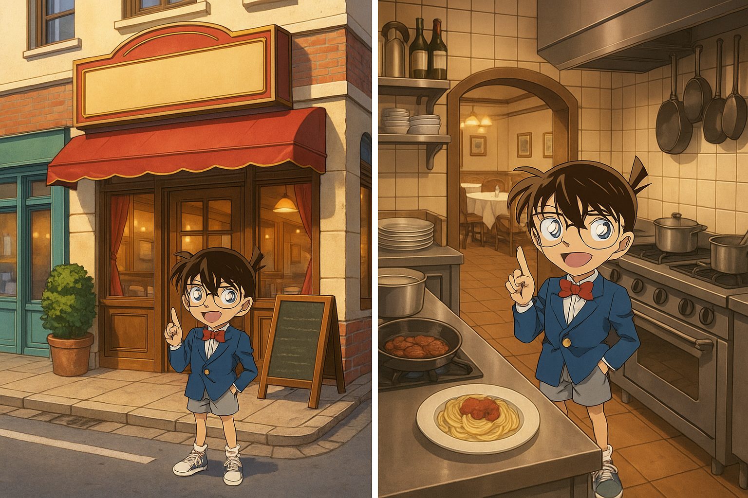 コナンとレストランの探偵ひととき