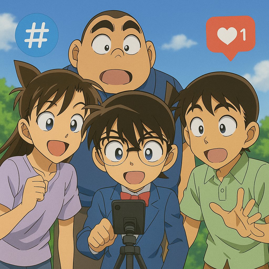 スマホを囲む仲間たち