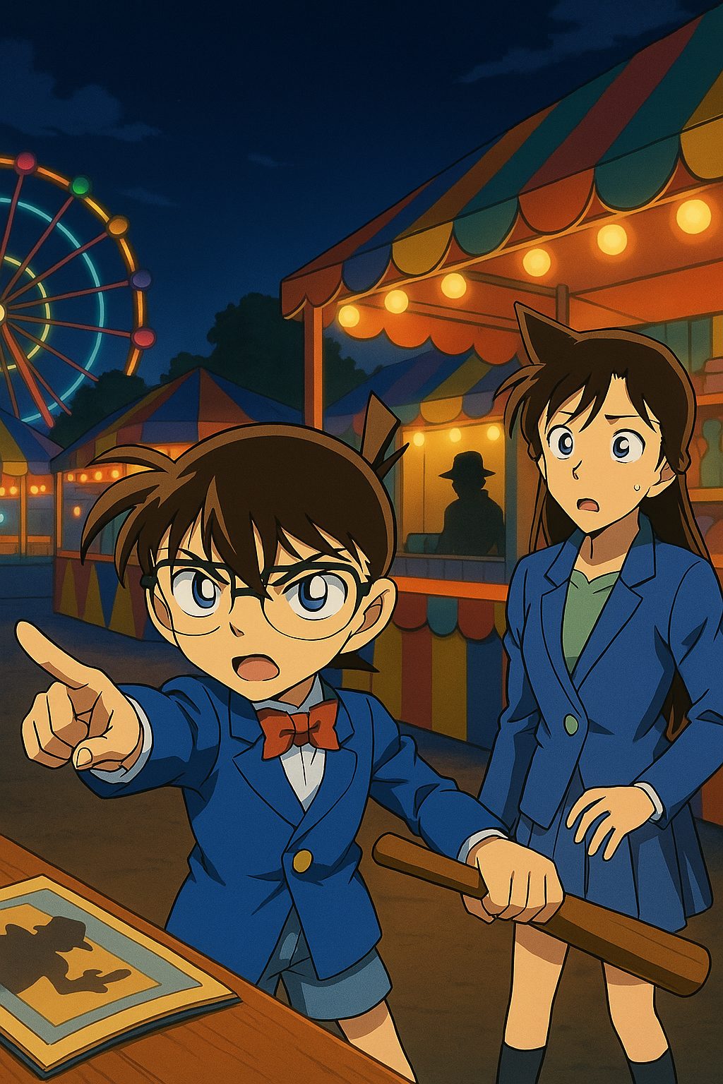 夜の遊園地の探偵