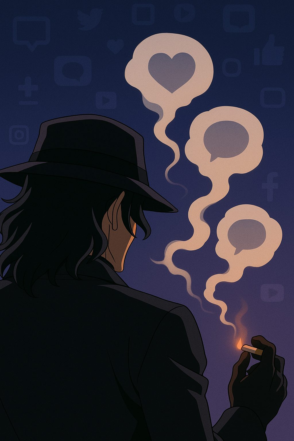 煙とソーシャルアイコンの背後