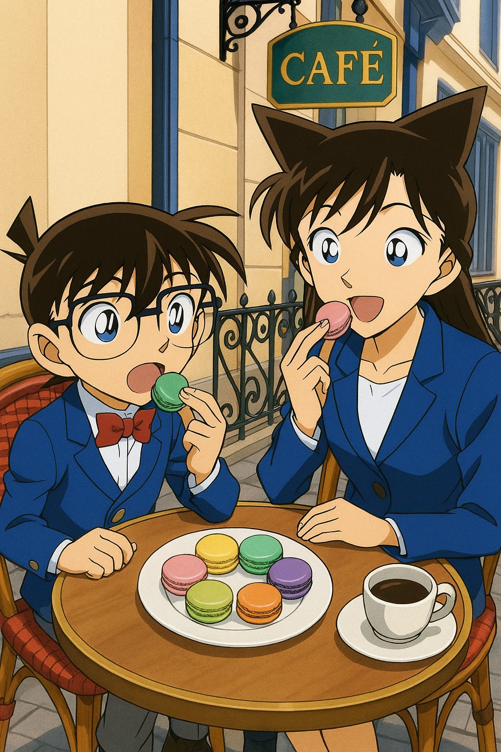 パリのカフェでのマカロンタイム