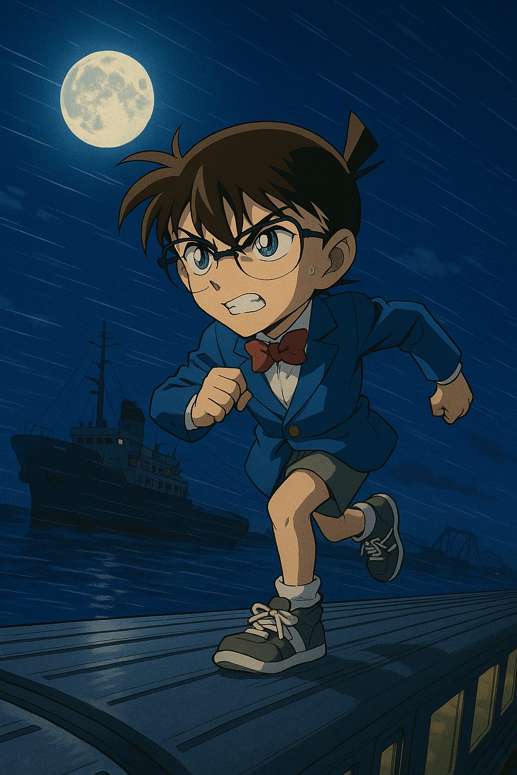月夜の列車上のコナン