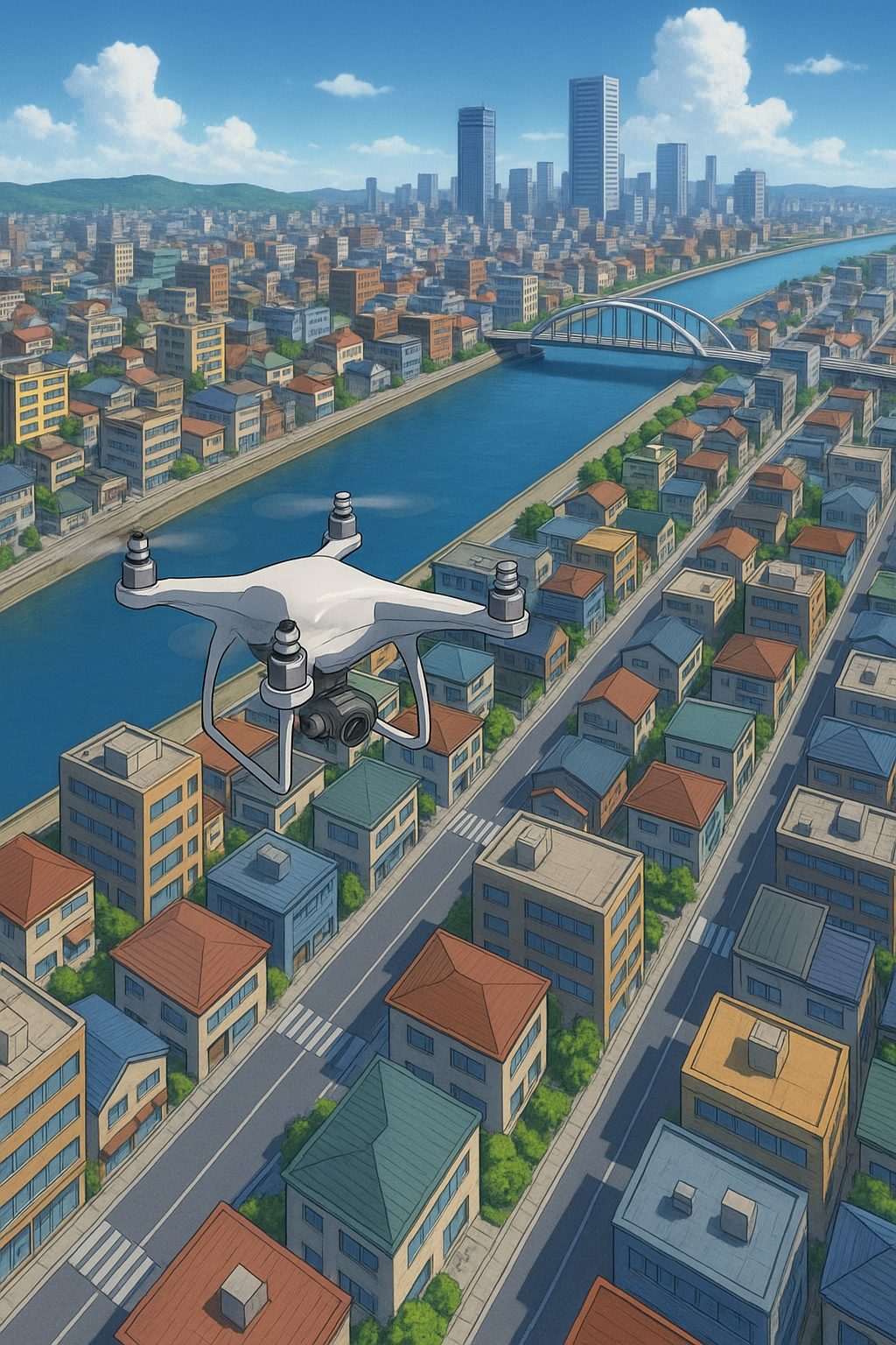 名探偵コナン制作に学ぶ3DCG×手描き背景融合ワークフロー|ドローン視点CGの作り方徹底解説 14 都市とドローンの空中ビュー