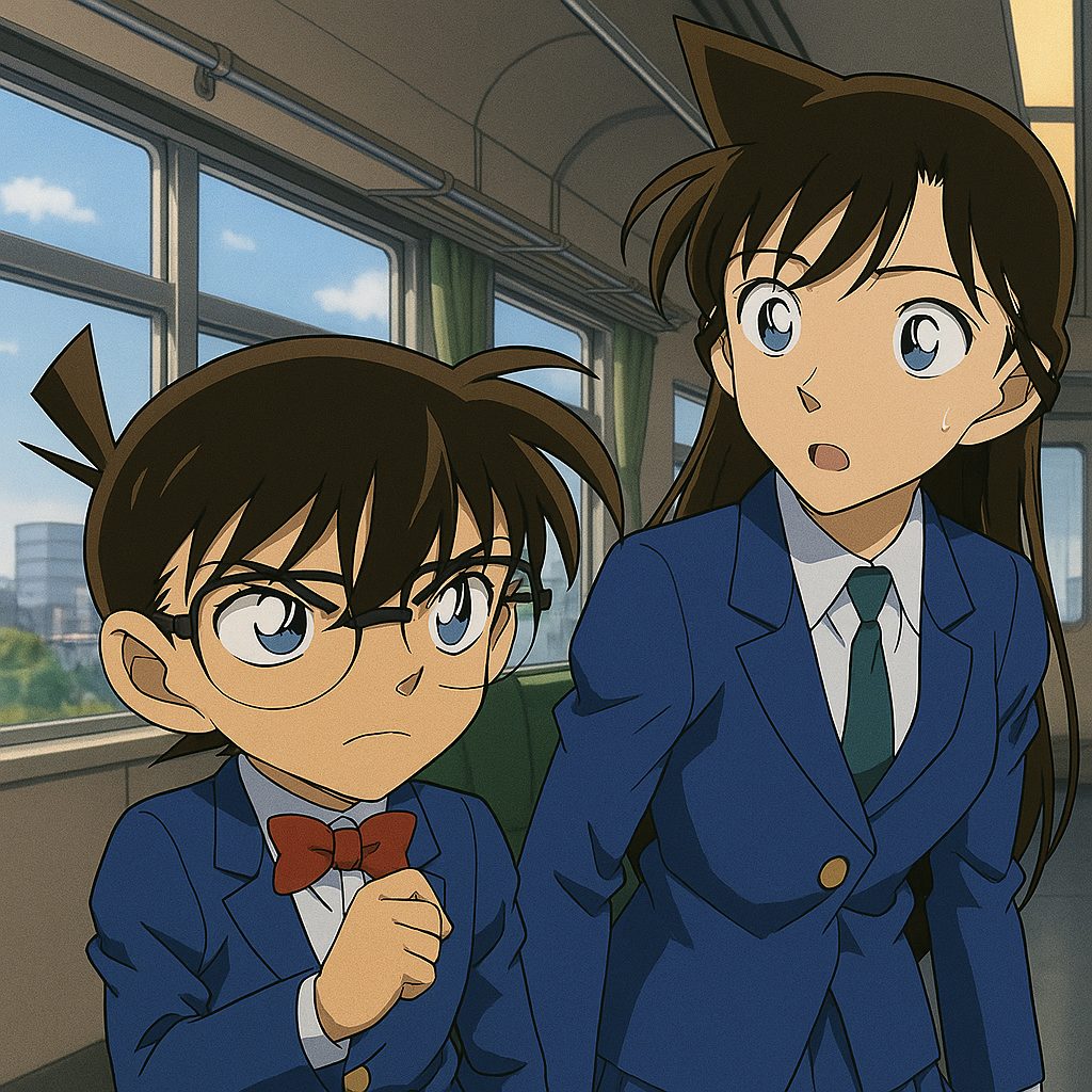 電車内のコナンと蘭