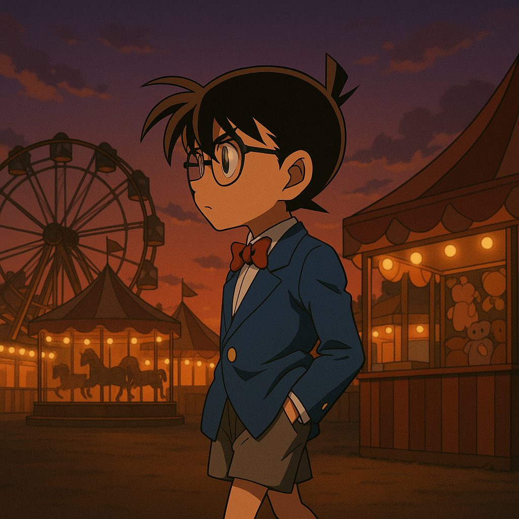 夜の遊園地のコナン