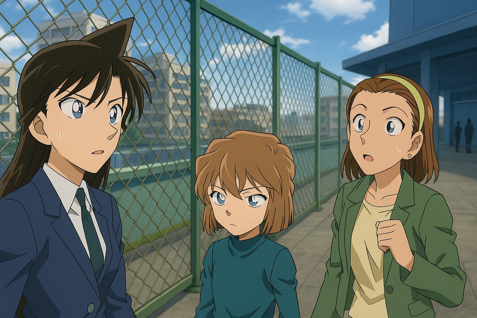 フェンス越しの街並みを見つめる