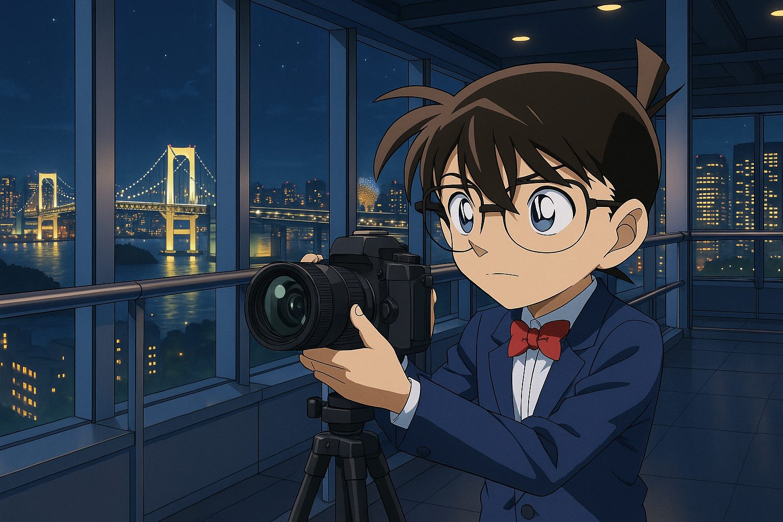 夜景を撮影するコナン
