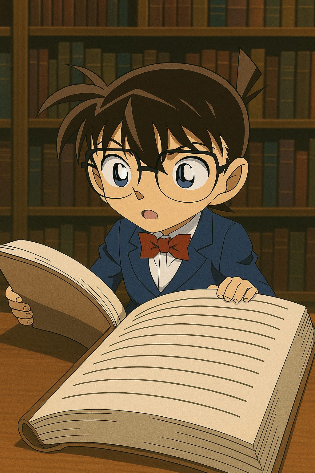 図書館で本を読むコナン