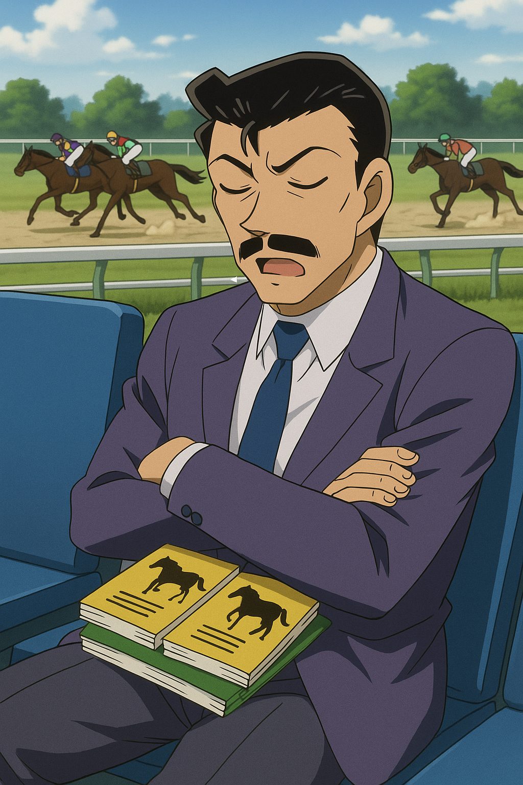 眠りの小五郎は勝っている? 名探偵コナン“競馬予想”全戦績と収支グラフ 10 競馬場で昼寝する男性